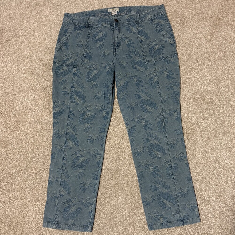 Bob Timberlake Womens Palm Leaf Embroidered Designer Jeans Straight Blue Sz 16